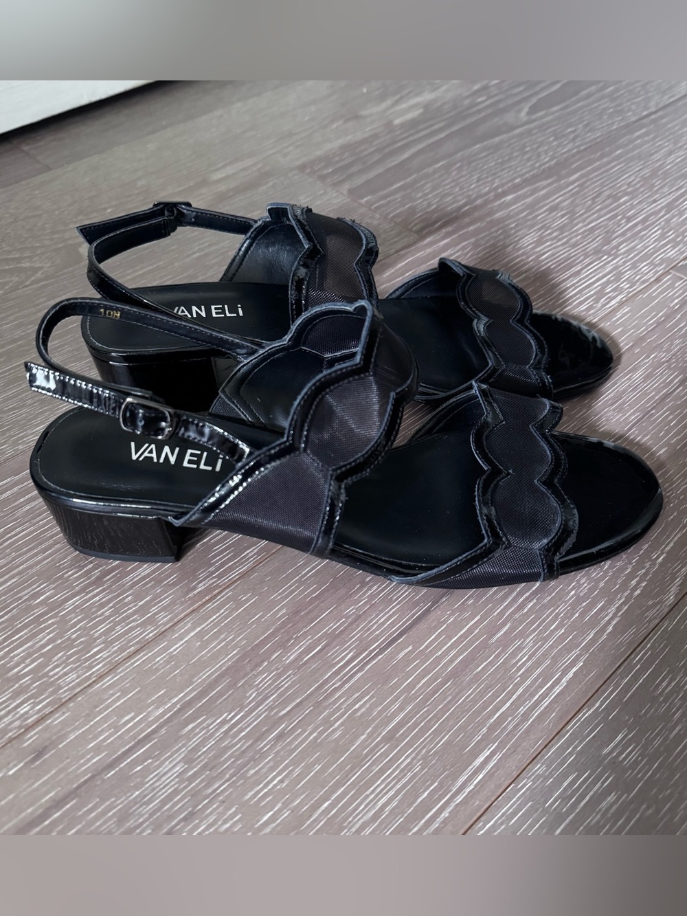 Vaneli Black Scalloped Mesh Slingback Low Block Heels Cocktail Party Sz 10N